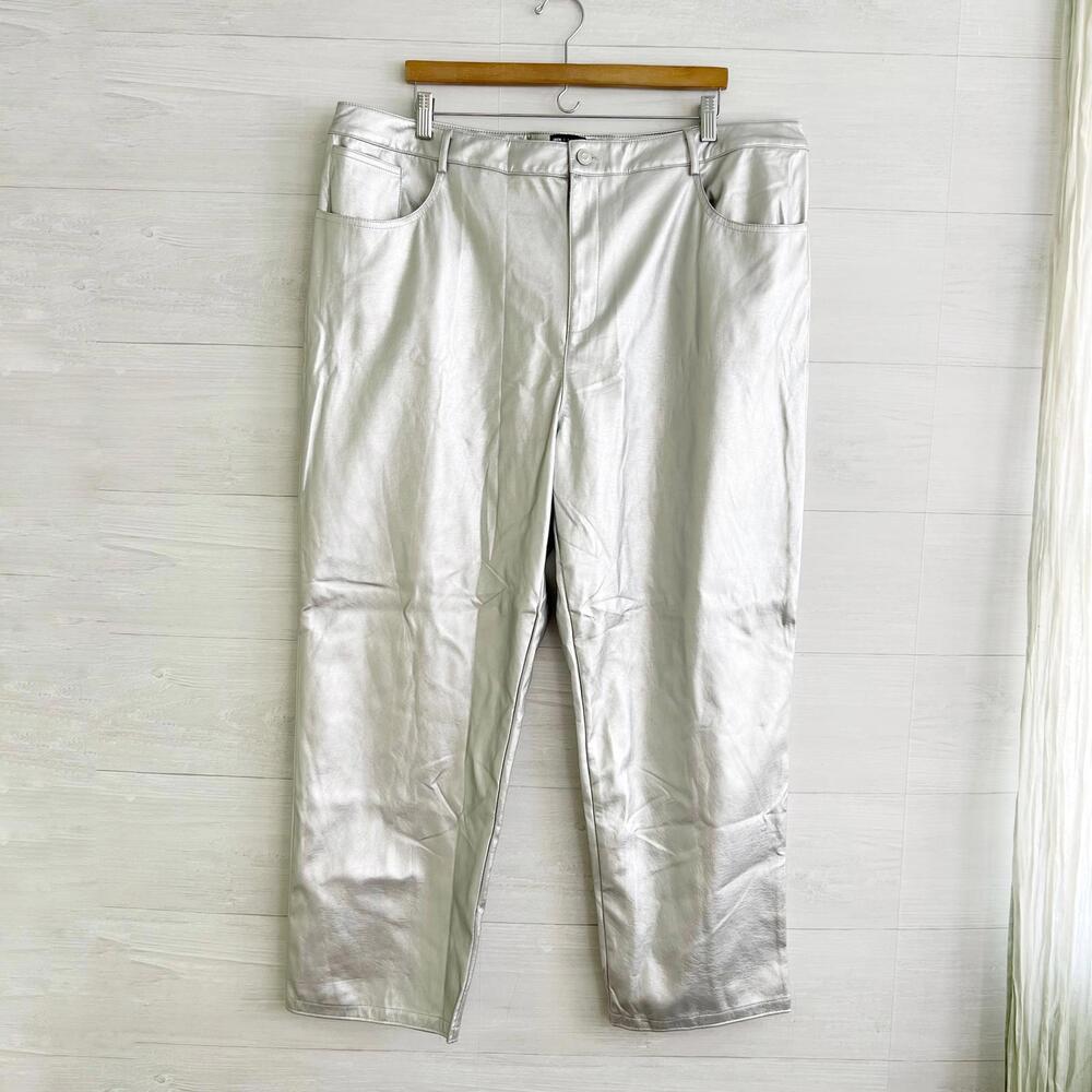 ASOS Design Curve - Silver metallic faux leather pants, sz 18 US